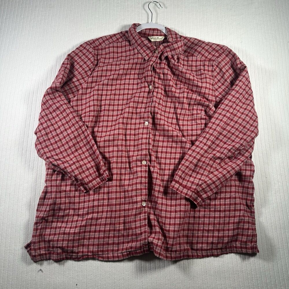 Eddie Bauer Sleepwear Top Womens 3X Red Plaid Flannel Button Up Long Sleeve